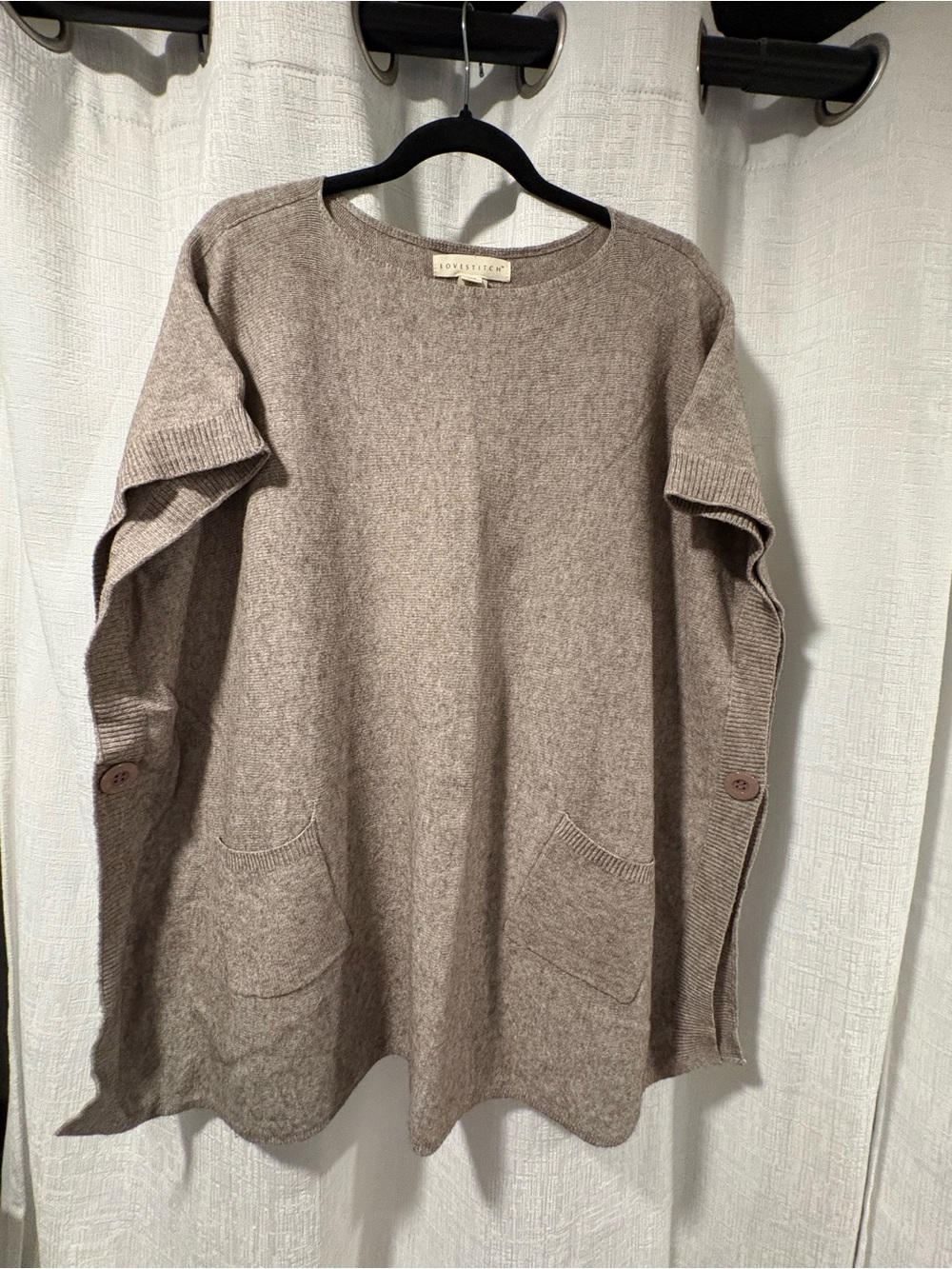 Women’s Wool Blend poncho tunic Sweater - Taupe one size fits most
